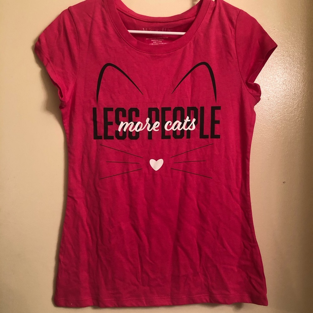 NWOT Pink Less People More Cats Tee
